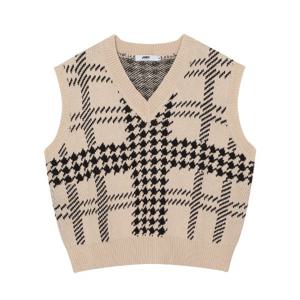 여성)  하운드 투스 체크 니트베스트(오버핏)_AM4WSW855-BE