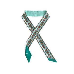 롱샴 그래픽 프린트 실크 쁘띠 스카프 51010SOI AQUA BROWN