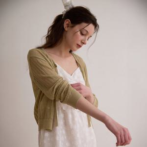 Lace ribbon cardigan - Olive [BE25HSKN001]