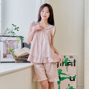 바풀 CA5Y13016 여성잠옷 순면 파자마 여름 민소매 잠옷 상하 핑크