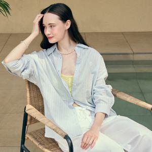 Over Fit Raw Cut Stripe Shirt - Light Blue [N25SMSH001]