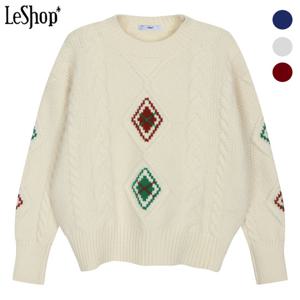 [르샵]라운드넥 아가일 꽈배기 니트 (BOBKP017A)