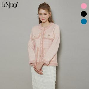 [르샵]진주 버튼 체크 프린지 트위드 가디건 (BP1KC025A)