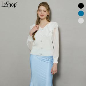 [르샵]레이스 빅 카라 페이크 버튼 시스루 슬리브 니트 (BP2KP014A)