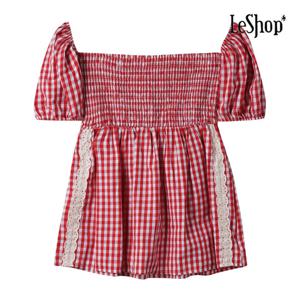 [르샵]체크 스모크 스퀘어넥 블라우스 (BP6BL064A)