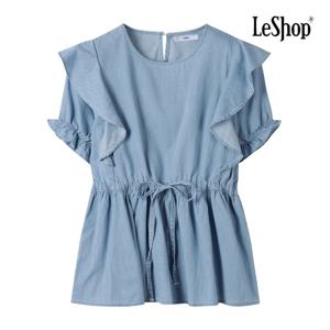 [르샵]러플 라인 스트링 데님 블라우스 (BP7BL015A)