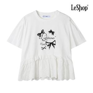 [르샵]큐티 리본 프린팅 레이스 티셔츠 (BP7TS012A)