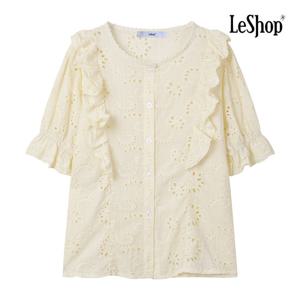 [르샵]밴딩 소매 러플 펀칭 레이스 블라우스 (BP7BL035A)