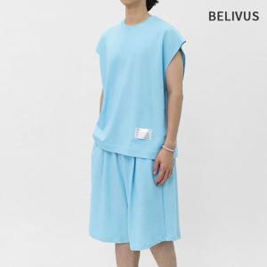 빌리버스 남성 피그먼트 나시티 무지 민소매 와이드 팬츠 반바지 셋업 BNE057