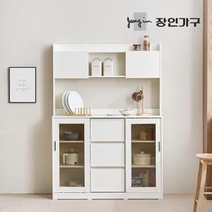 장인가구 아망드 슬라이딩 1200 유리 3단서랍 주방 수납장 홈카페장 상부장세트