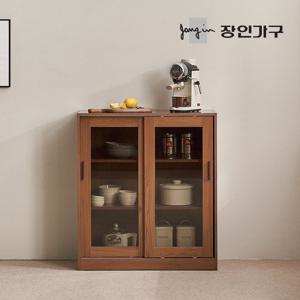 장인가구 아망드 슬라이딩 800 유리 주방 수납장 그릇 장식장 홈카페장