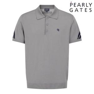 파리게이츠 (511E3SR101GY) 남성 사선 배색 포인트 카라 반팔 니트