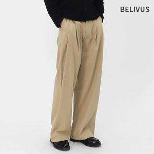 빌리버스 남성 와이드 슬랙스 코튼 뒷밴딩 투턱 긴바지 BSEP005