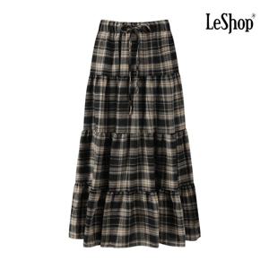 [르샵]밴딩 리본 체크 러플 롱 스커트 BP9SK015A
