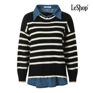 [르샵]데님 셔츠 레이어드형 단가라 니트 BP9KP014A