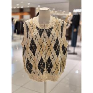 [비지트인뉴욕]아가일 라운드 집업 니트조끼 VBAVK62