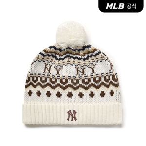 [MLB공식] 25FW 빈티지 패턴 폼폼 비니 NY (D.Cream) 3ABNV0856-50CRD
