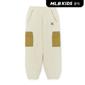 [MLB키즈 공식] 25FW 아웃도어 기모 우븐 포켓 조거 팬츠 NY (Cream)7APTB1356-50CRS