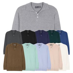 [파파브로]맨즈 솔리드 캐시라이크 카라 긴팔 SO-KN-Q005