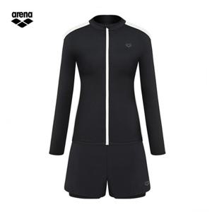 아레나 웨이비 A6BL1PS02 BLK (주머니백 증정) 여성비치 레귤러핏 집업래쉬가드 2PCS 세트수영복