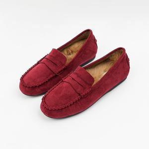 [신난다슈]여성 털 로퍼 단화 2cm 모카신 플랫 슈즈 토끼털 기모 스웨이드 GDR25540 와인