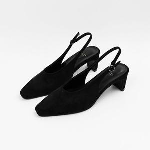 [신난다슈] 여성 구두 슬링백 힐 5cm 여자 펌프스 발편한 통굽 미들힐 스웨이드 ST261109 블랙
