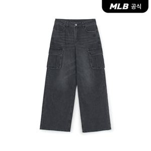 [MLB공식] 26SS 여성 베이직 스몰로고 파라슈트 카고 메가와이드 데님팬츠 NY (Black) 3FDPB0261-50BKS