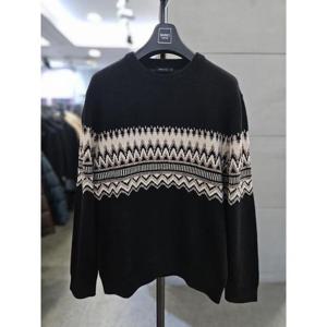 바쏘옴므 세이브존03 바쏘옴므 블랙 세미오버핏 울혼방 라운드 니트 WSATZ4WR27A