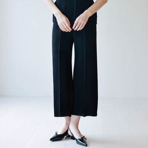 [요이츠] 격자 플리츠 와이드 밴딩 팬츠 블랙_YK03WRPSL01