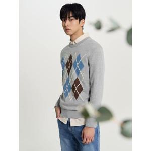 [빈폴멘] 코튼 아가일 니트 - 라이트 그레이 (BC6251C082)