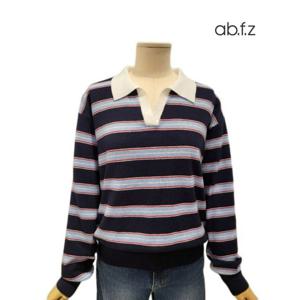 [에이비에프지]스트라이프 패턴 카라넥 긴팔 니트 APA1HW52B