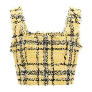 발망 타탄 트위드 시퀸 크롭 스퀘어넥 탑 GF1AB530XL73 AAA