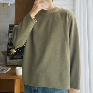 남자 크롭 베이직 골지 라운드 긴팔 티셔츠 5C-TSA-Q117-카키