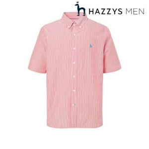 [헤지스남성] (HZSH5B521R2) 레드 시어서커 스트라이프 반팔 셔츠