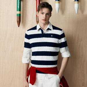 [먼싱웨어] 남성 케이블 반팔 스웨터 다크네이비 MR121MSW31