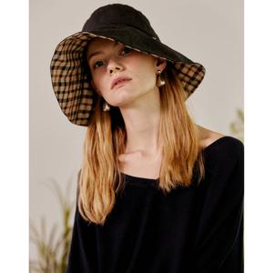 [닥스ACC][DAKS HAT]블랙 체크배색 린넨 플로피햇 DBHE2F122