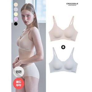 [크로커다일 이너웨어]라이크라 인견쉘론 몰드부착 더블스트랩 브라 2종세트 택1