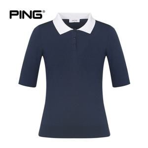 [PING] 여성 배색 포인트 카라 반팔 니트