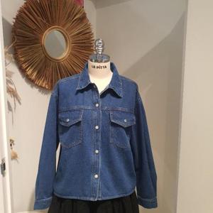 르피타 HC06 크롭 포켓 데님 셔츠(다크 블루) L255BSH203