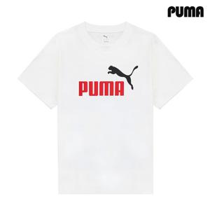 푸마 에센셜 클래식 포인트컬러 로고 반팔 티셔츠 화이트 684708-02