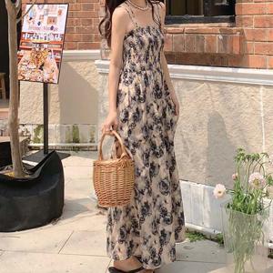 플라워 쉬폰 원피스 LL-D108 쉬폰원피스 밴딩원피스 뷔스티에원피스 끈원피스 롱원피스