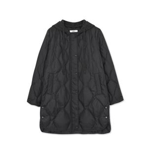 [유닛]롱 길이 니트 후드 나시서스 다운 재킷 (UFKWJA46IT-BLACK