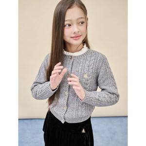 [빈폴키즈] [Essential] 여아 울혼방 케이블 카디건  그레이 (BI5X5AGE13)