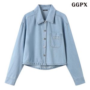 GGPX 데님 카라넥 버튼업 크롭 셔츠 (GQABA007D)