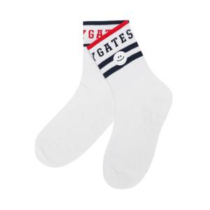 M 파리게이츠골프양말 NQC 521E1SC005_NA 여성 스마일 패치 배색 로고 중목 양말