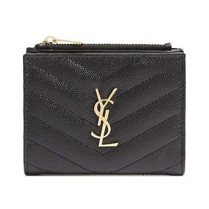 26SS 생로랑 그랑 드 뿌드르 엠보스드 레더 카산드라 마틀라세 반지갑 블랙 575879 BOW01 1000