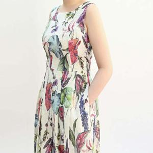 [비꼴리끄(여성)]린넨 프린트 민소매 원피스 B242WO1090