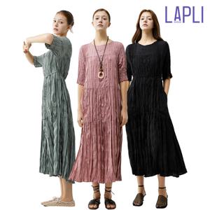 라플리 26SS 핸드크리즈 플리츠 원피스