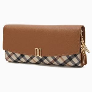 [닥스핸드백] 브라운 체크배색 DD로고 3단 장지갑 DCWA6E421W2