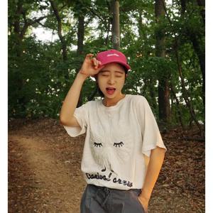 [앞머리]슬라브 코튼 오버핏 스팽글 화이트 반팔티셔츠n725